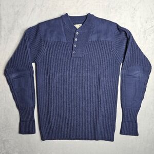 LL Bean Commando Sweater Mens Large Tall LT Blue Merino Lambswool Henley Outdoor